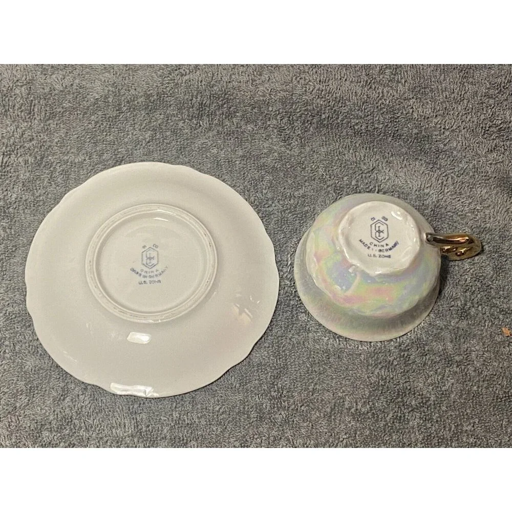 Iridescent Lusterware Tea Cup &‎ Saucer Made In Germany U.S. Zone Teacup